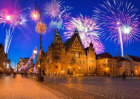 Breslau mit Silvesterfeuerwerk