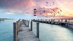 Abend am Neusiedler See, Leuchtturm im Sonnenuntergang