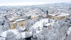 Weimar Stadtschloss im Schnee mit Drohne