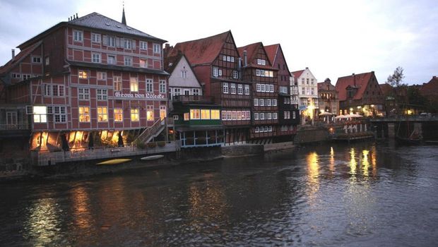 Lüneburg, Fachwerkhäuser am Abend