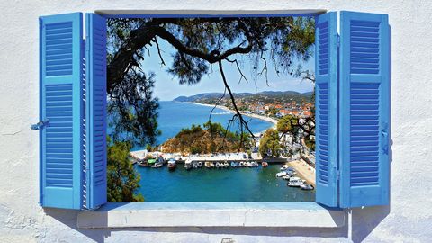 Fensterblick Insel Sithonia