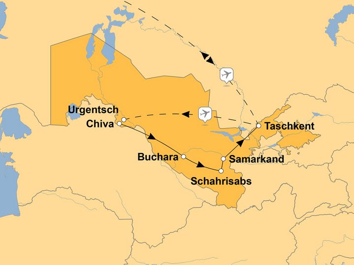 Ihre Reiseroute ohne Ferganatal