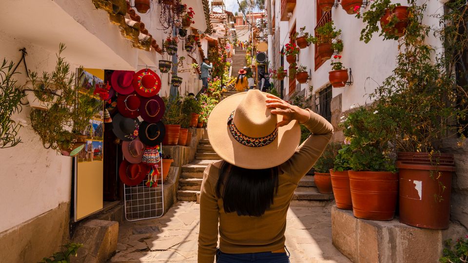 Touristin in Cusco, Peru