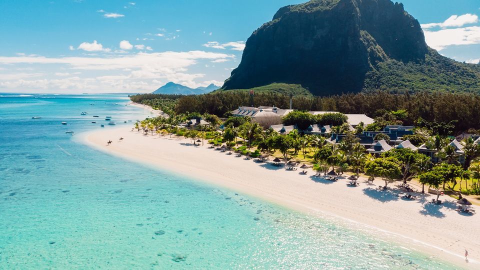 beach with mountain in Mauritius