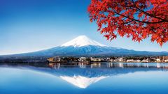 Mount Fuji und See Kawaguchiko im Herbst
