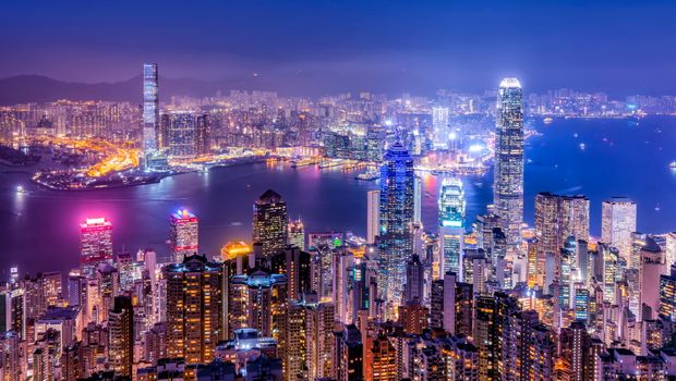 Nachtskyline Hong Kong