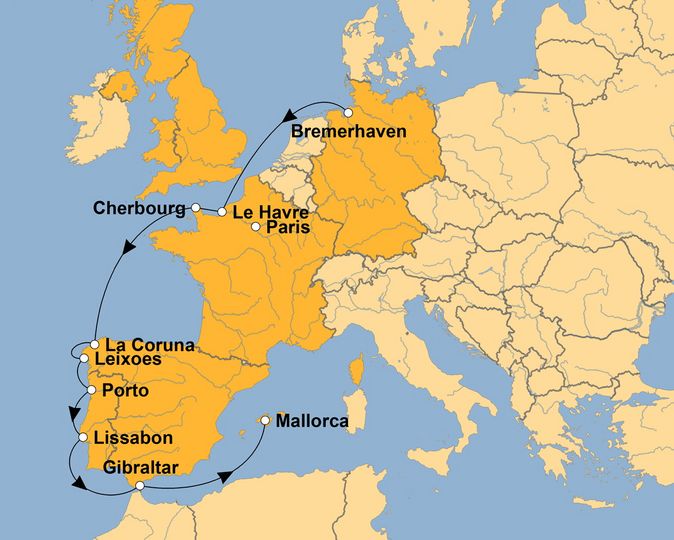 Routenkarte zur Reise