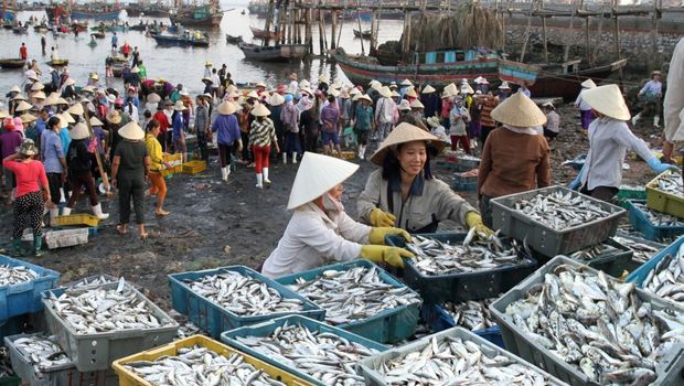 Fischereihafen am Mekong