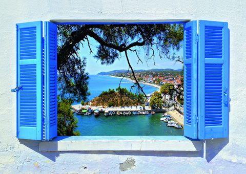 Fensterblick Insel Sithonia